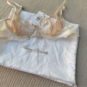 Honey Birdette Cream and Gold Luxury Lace Bra